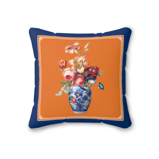 Ginger jar floral orange cushion cover