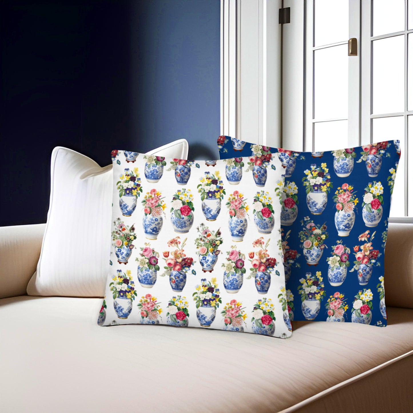 Floral ginger jar pattern cushion covers