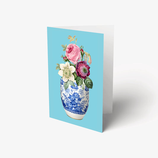 Ginger jar floral blue greeting card