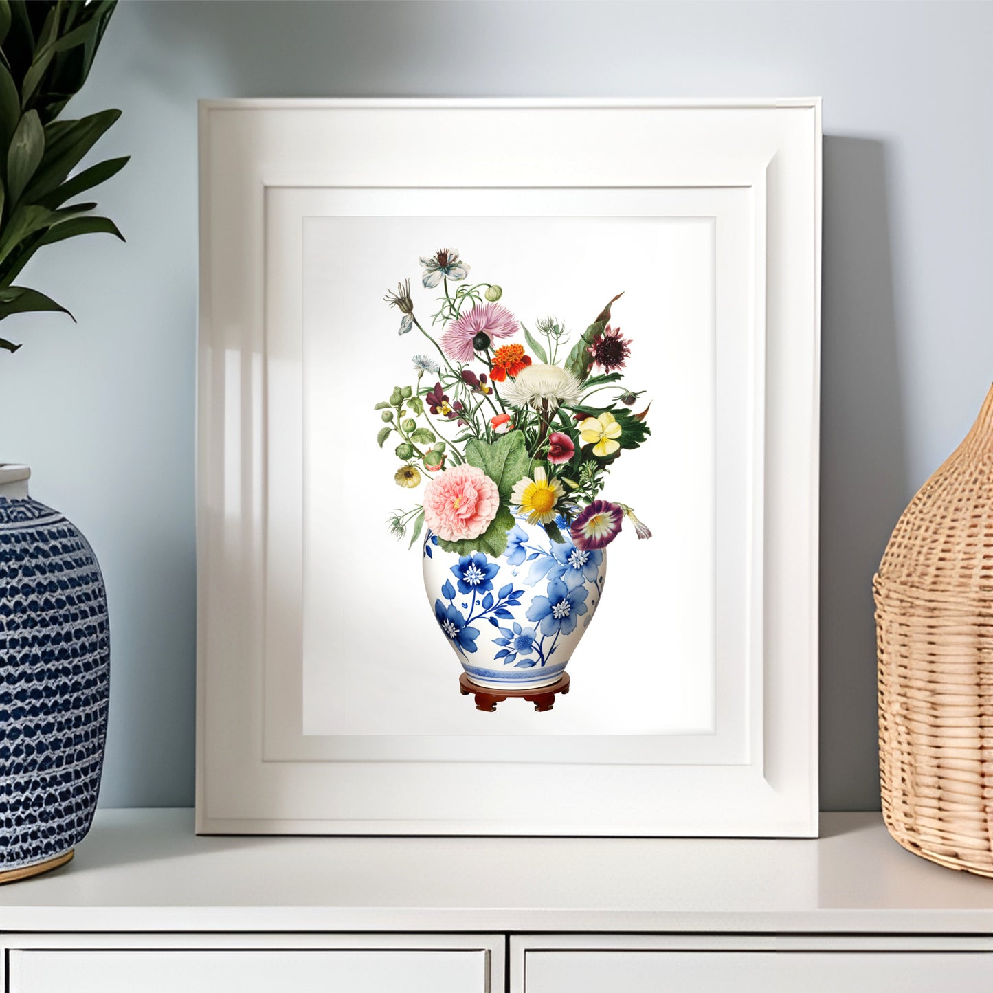 Ginger jar with wildflowers print