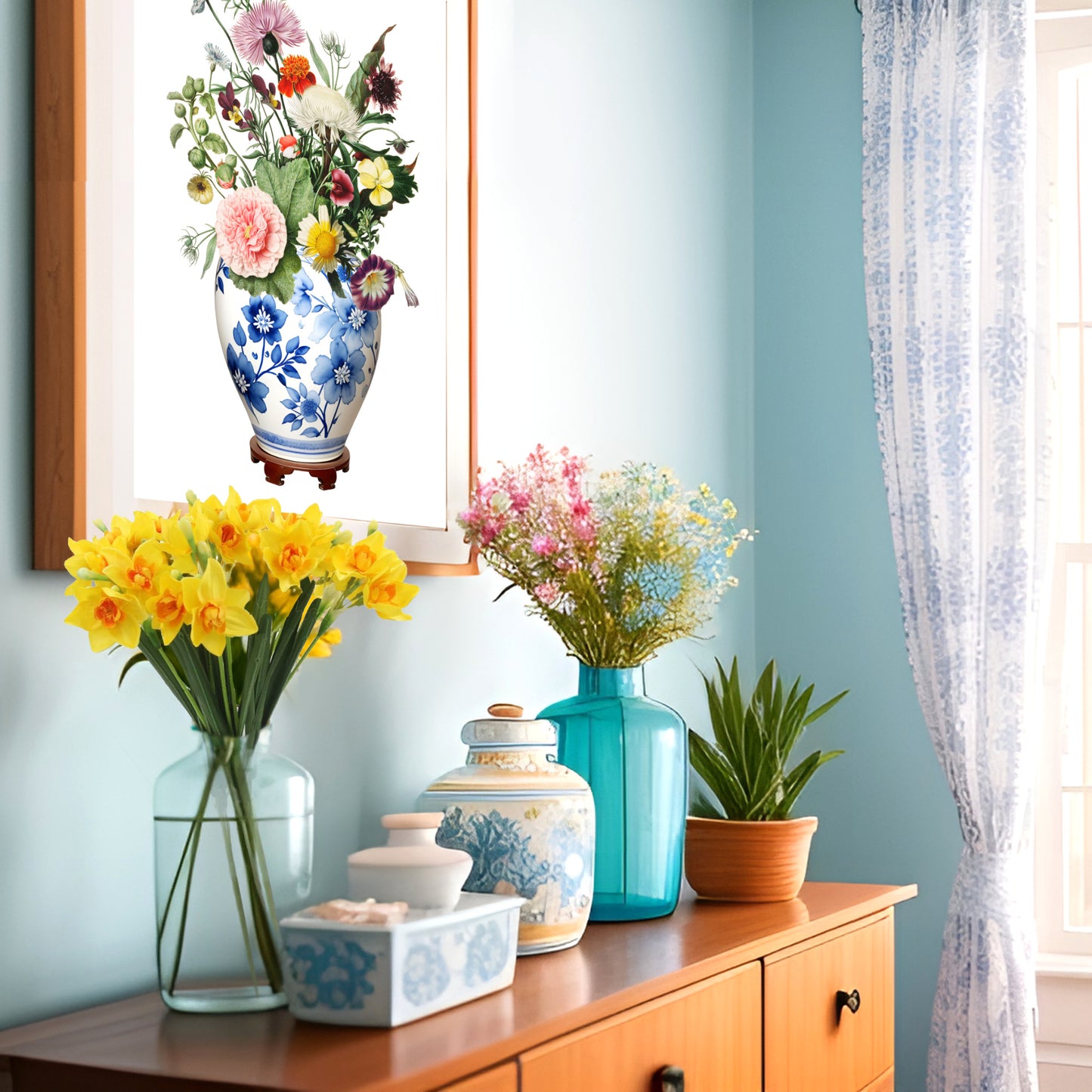 Ginger jar with wildflowers print