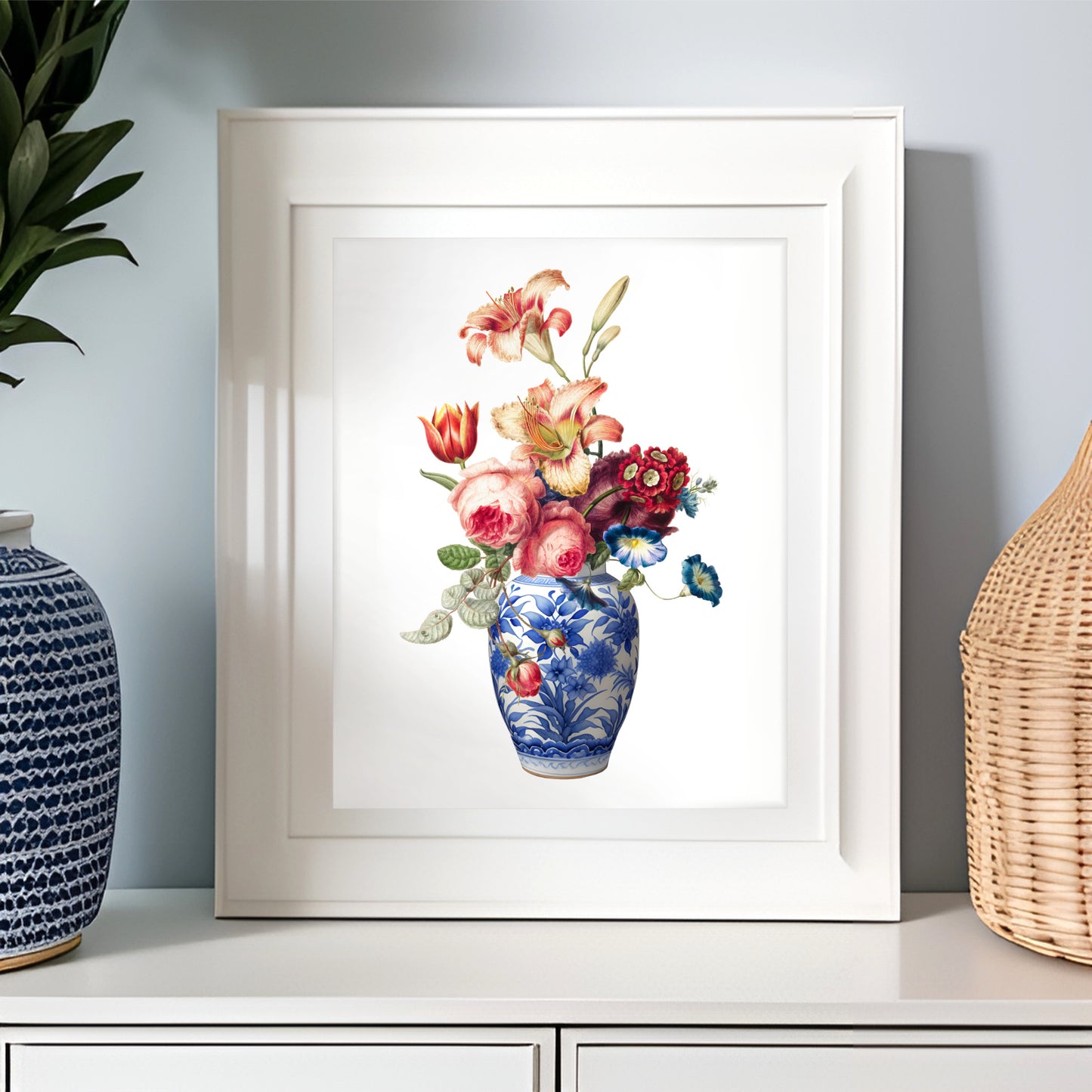 Ginger jar with lilies and roses print