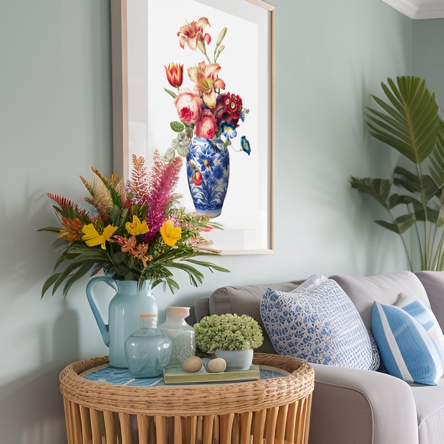 Ginger jar with lilies and roses print