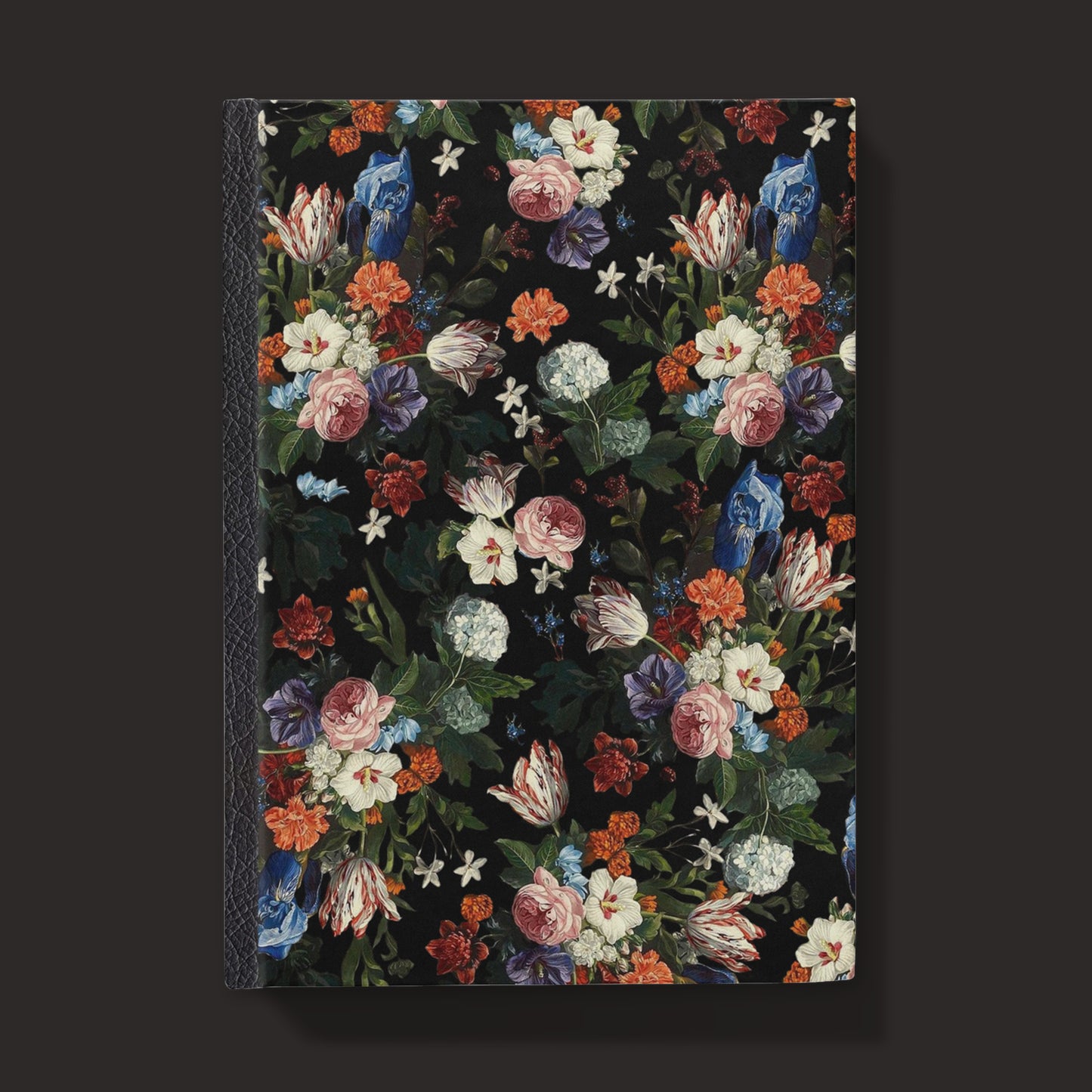 beautiful hardcover journal with a dark vintage floral cover on black