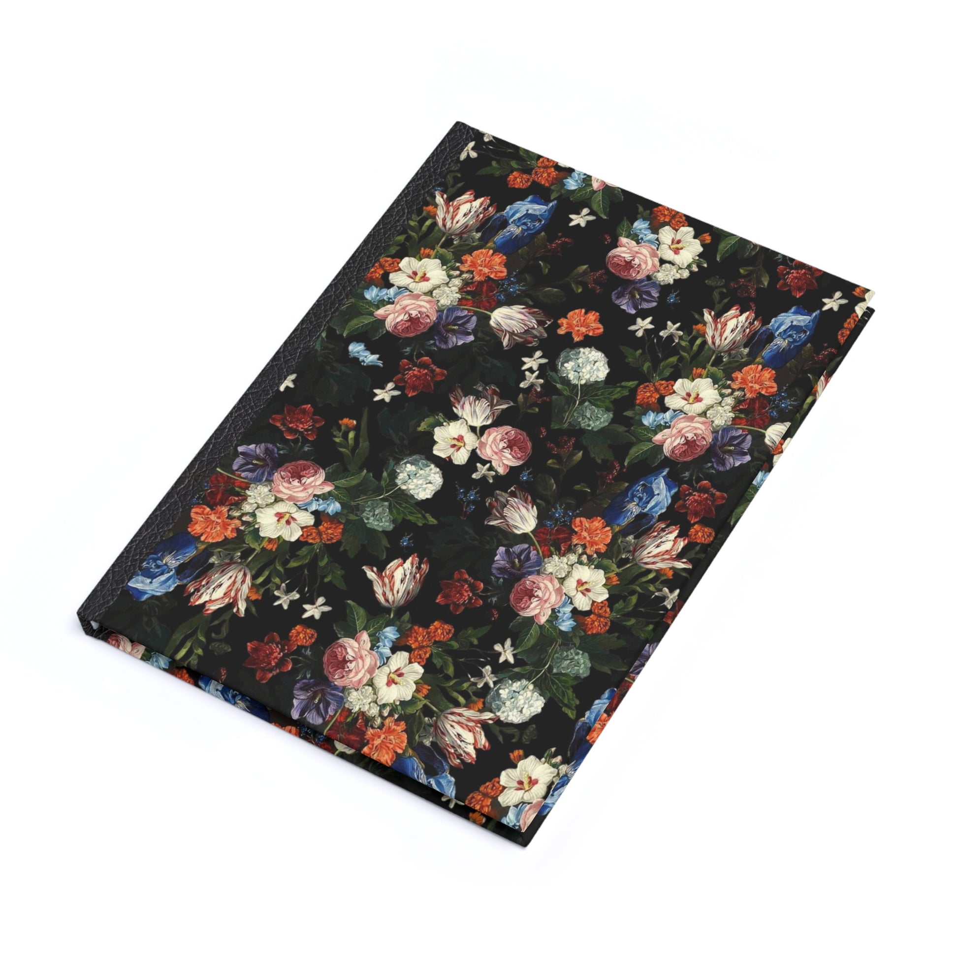 hardcover notebook with dark floral design