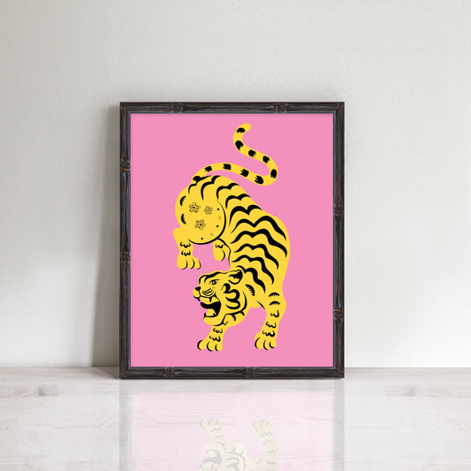 bold tiger print on pink background