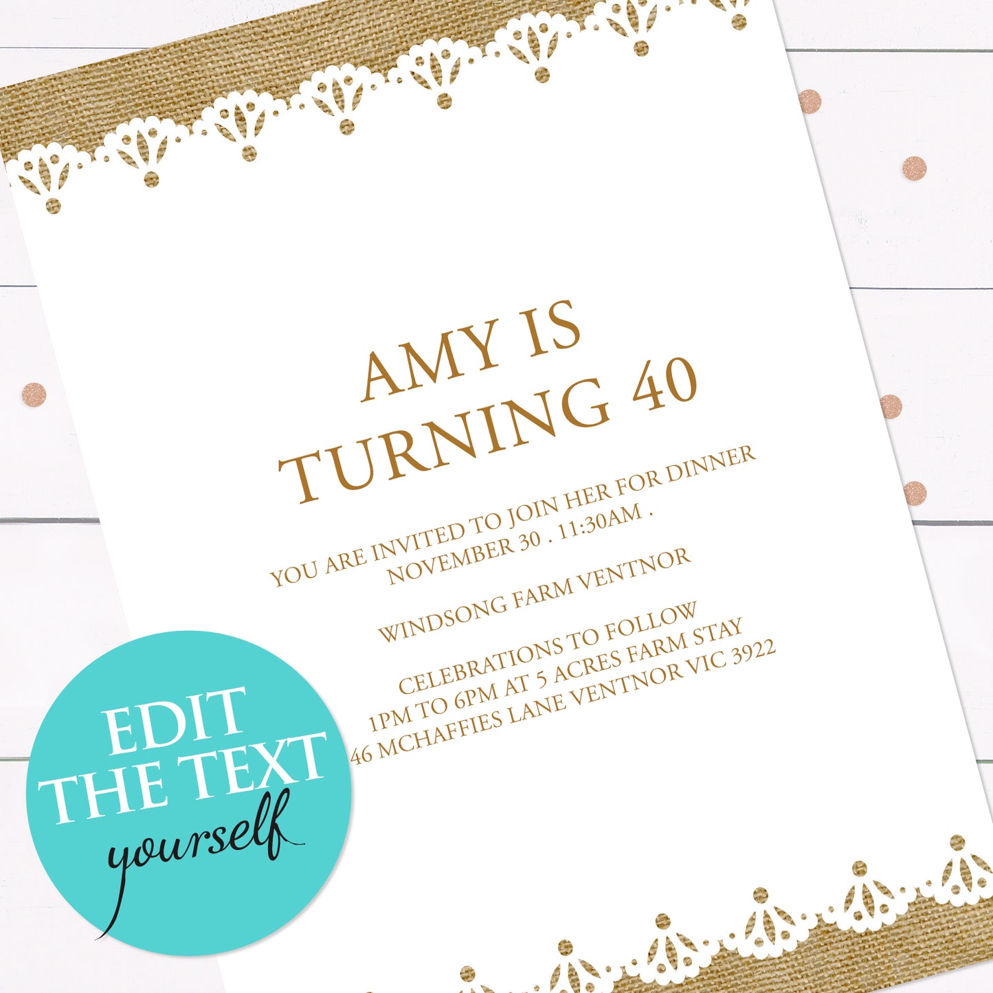 Burlap and lace invite - INSTANT DOWNLOAD PDF