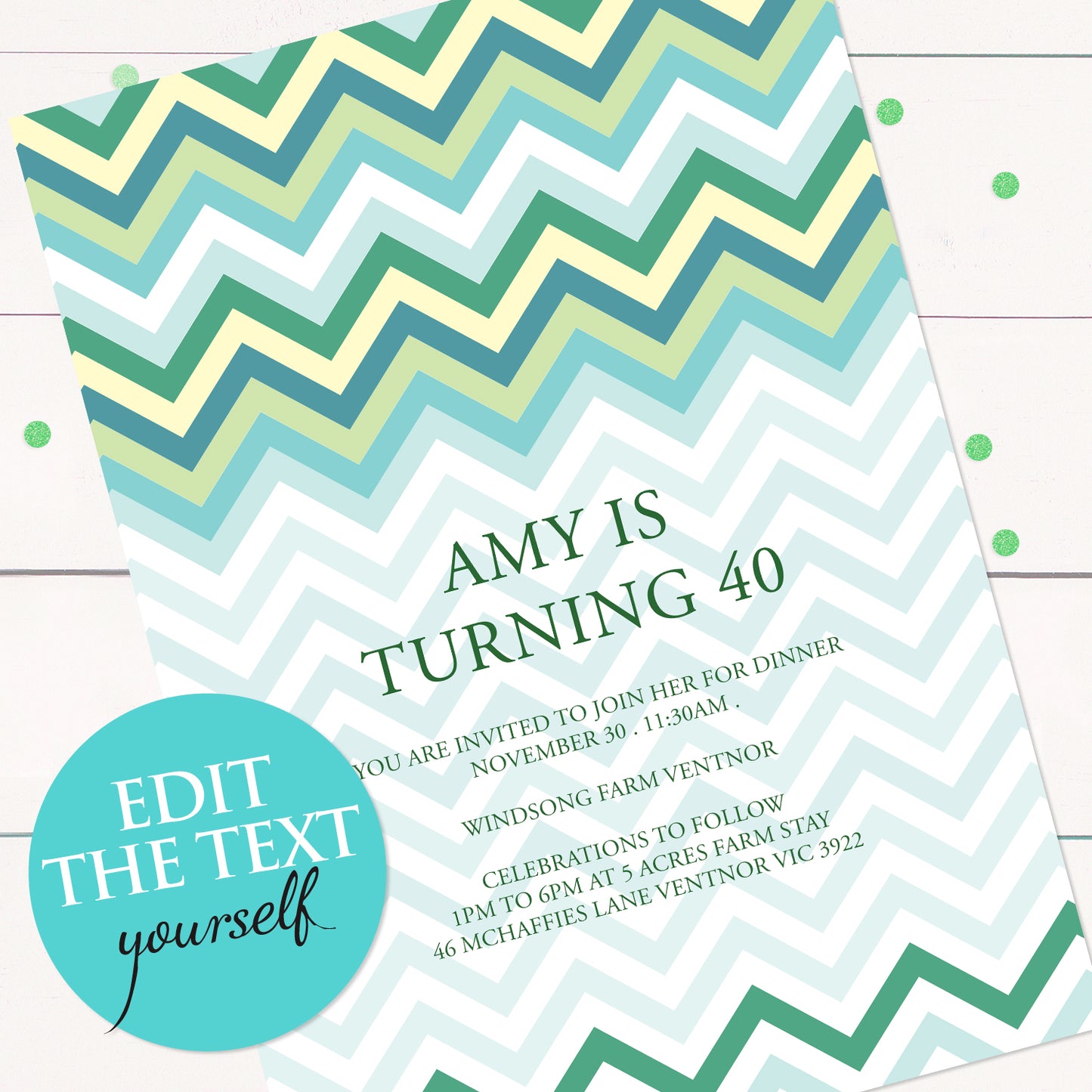 Chevron green invite - INSTANT DOWNLOAD PDF