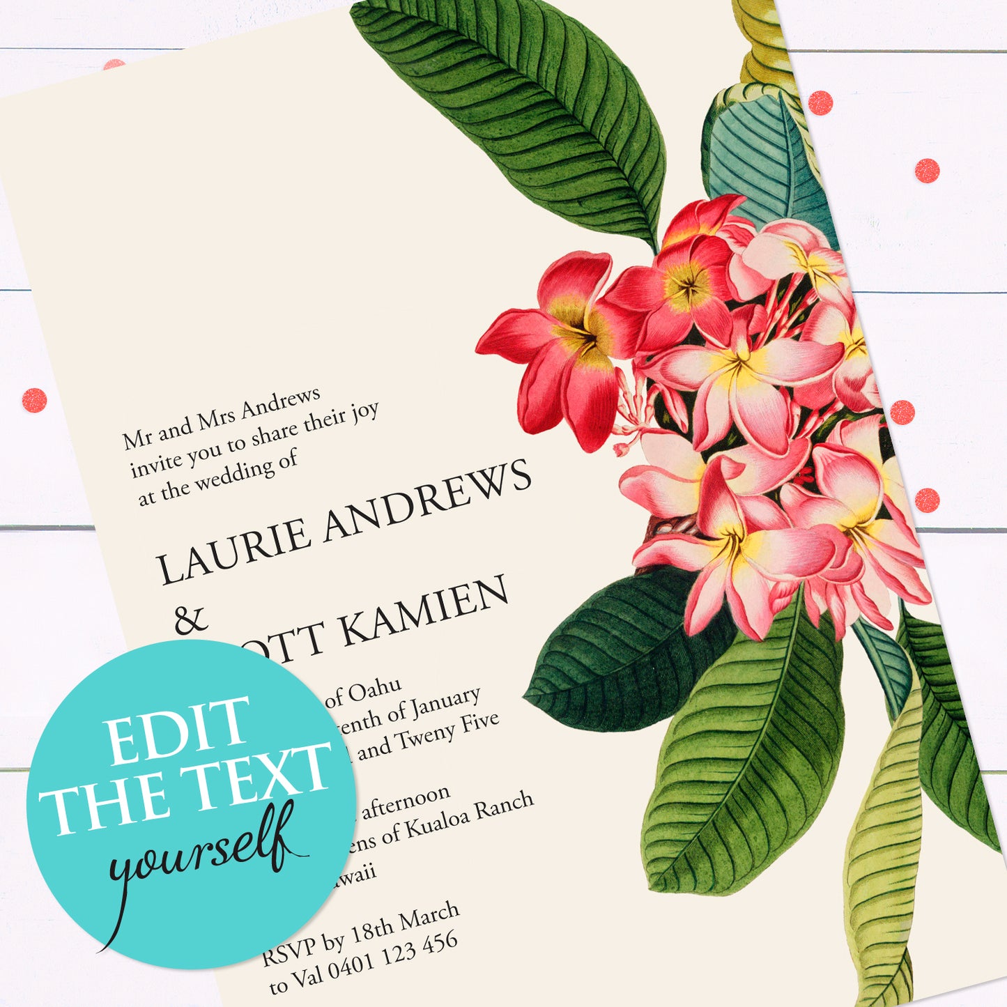 Frangipani invite - INSTANT DOWNLOAD PDF