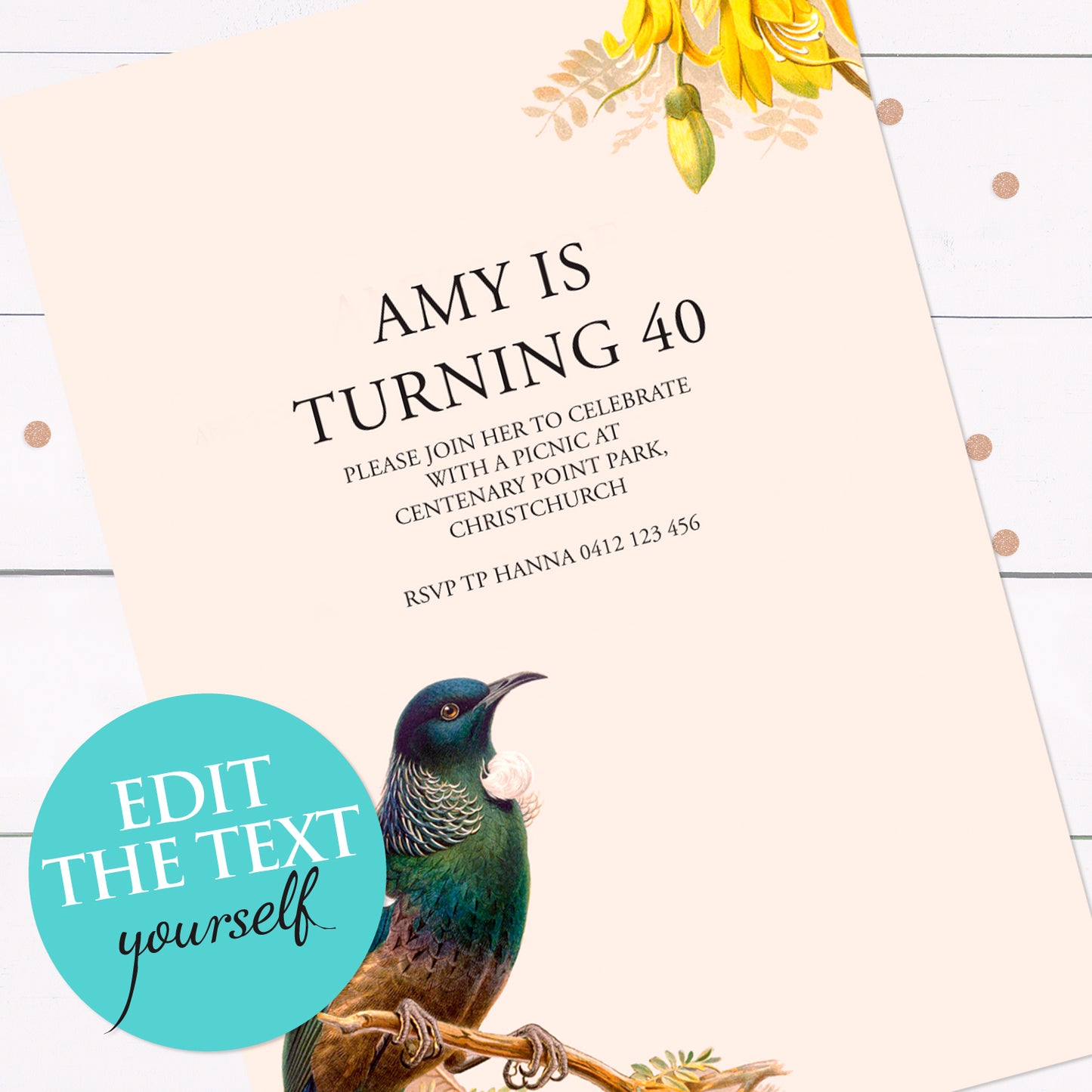 Tui and kowhai invite - INSTANT DOWNLOAD PDF