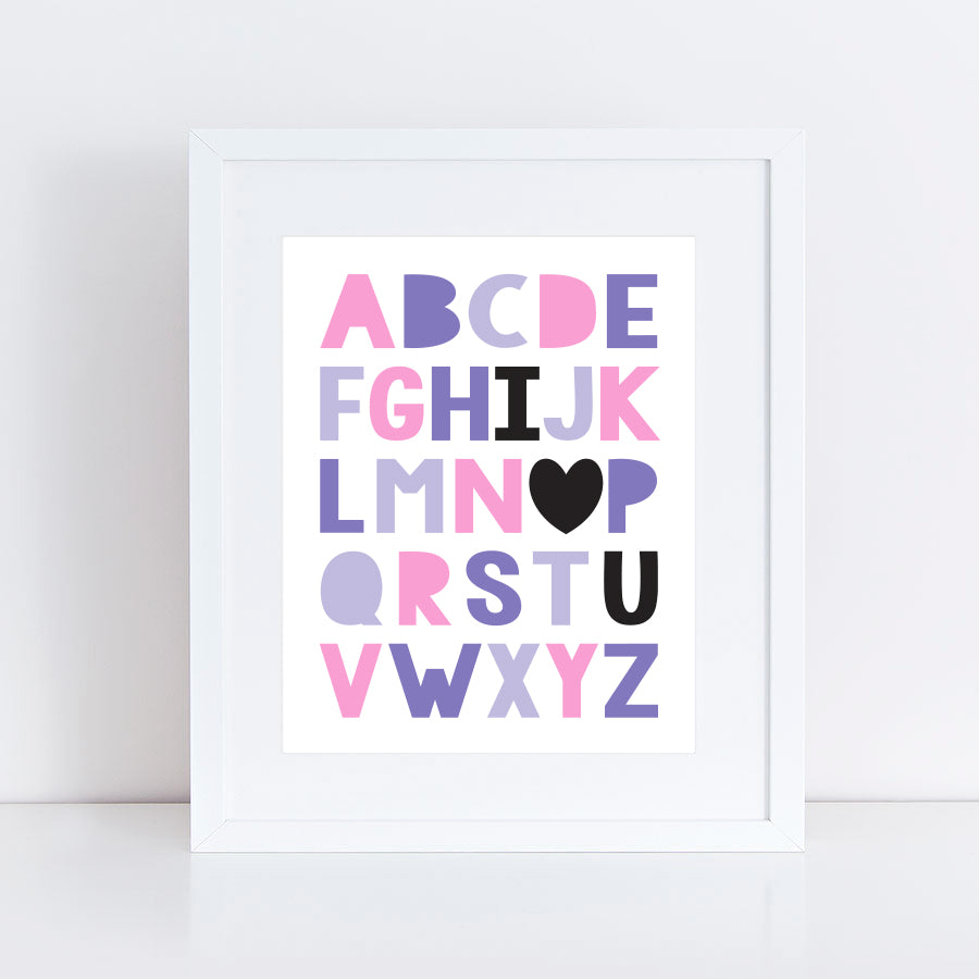 I love you ABCs print in pink and purple