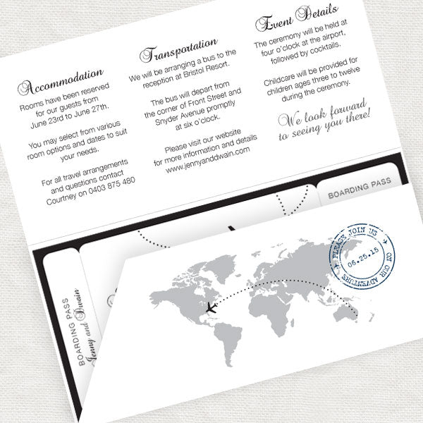 Boarding pass ticket holder design with world map
