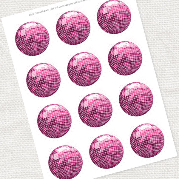 Pink disco ball party circles - PRINTABLE FILE