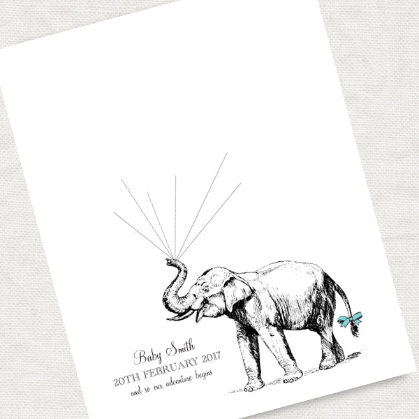 Vintage elephant fingerprint guest book print