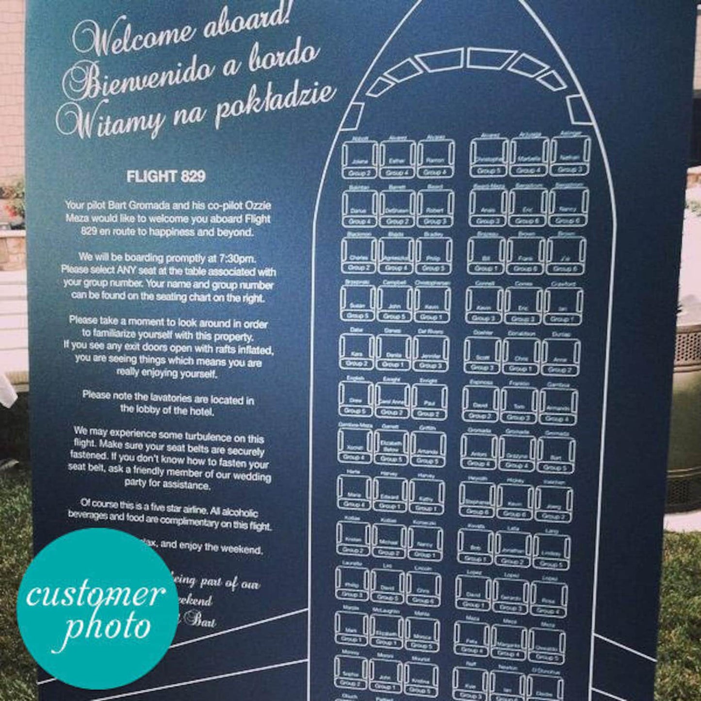 Airplane wedding seating chart