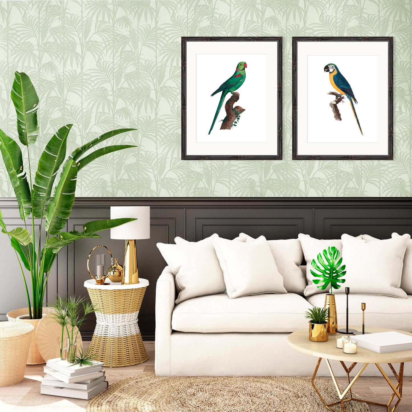Vintage parakeet parrot print