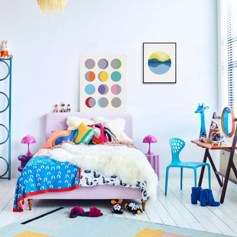 colourful teen bedroom with bold prints