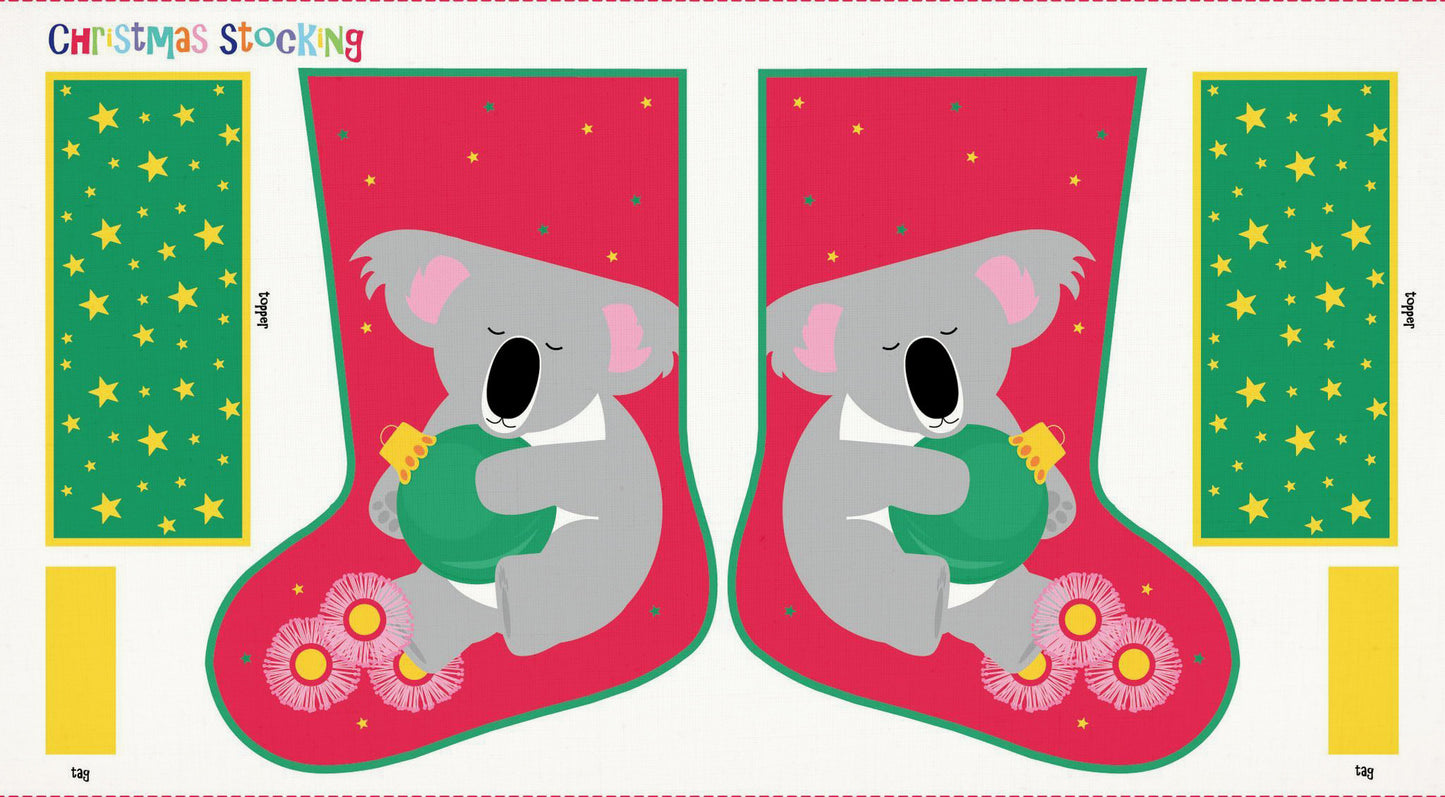Australian Christmas stocking fabric panel koala design