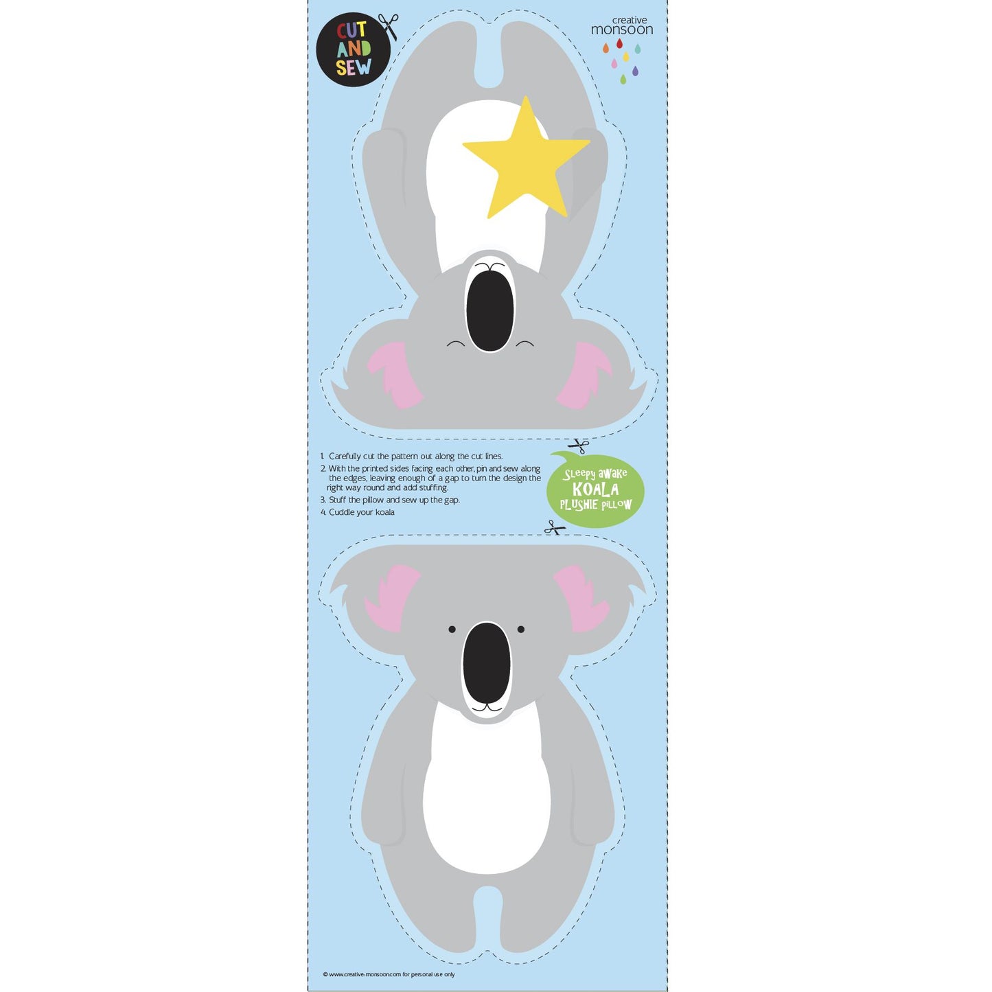 fabric panel with koala design to make a kids cushion