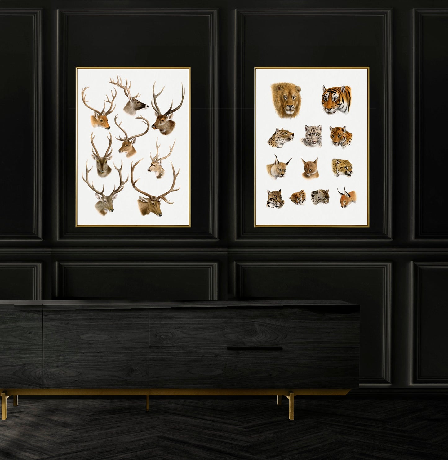 Vintage wild cats heads print