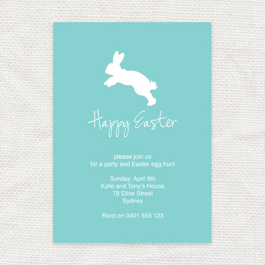 turquoise Hopping bunny Easter invite