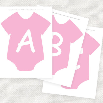 Pink onesie alphabet banner - PRINTABLE FILE