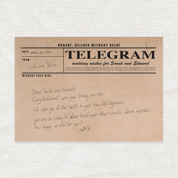 Vintage telegram guest book card printable