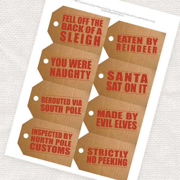 Funny cardboard Christmas gift tags - PRINTABLE FILE