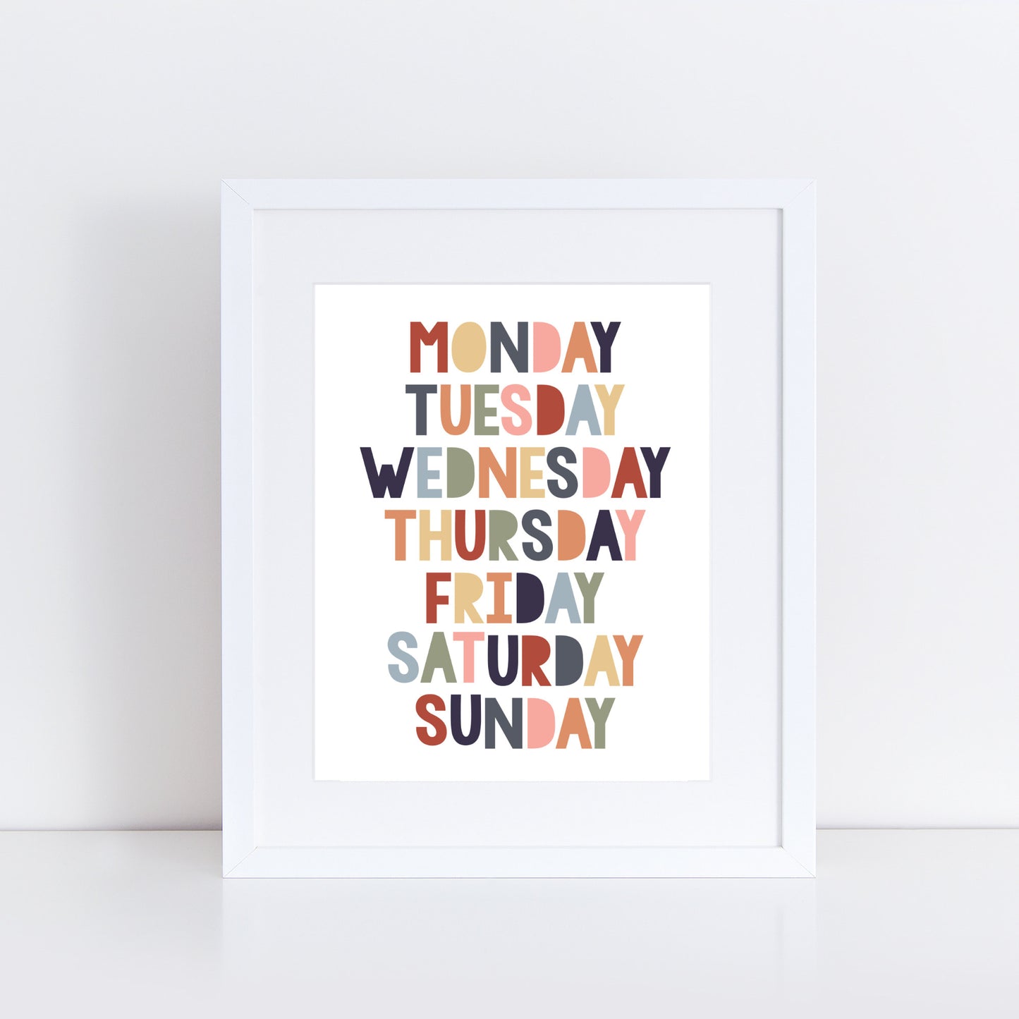 days of the week print in earthy shades
