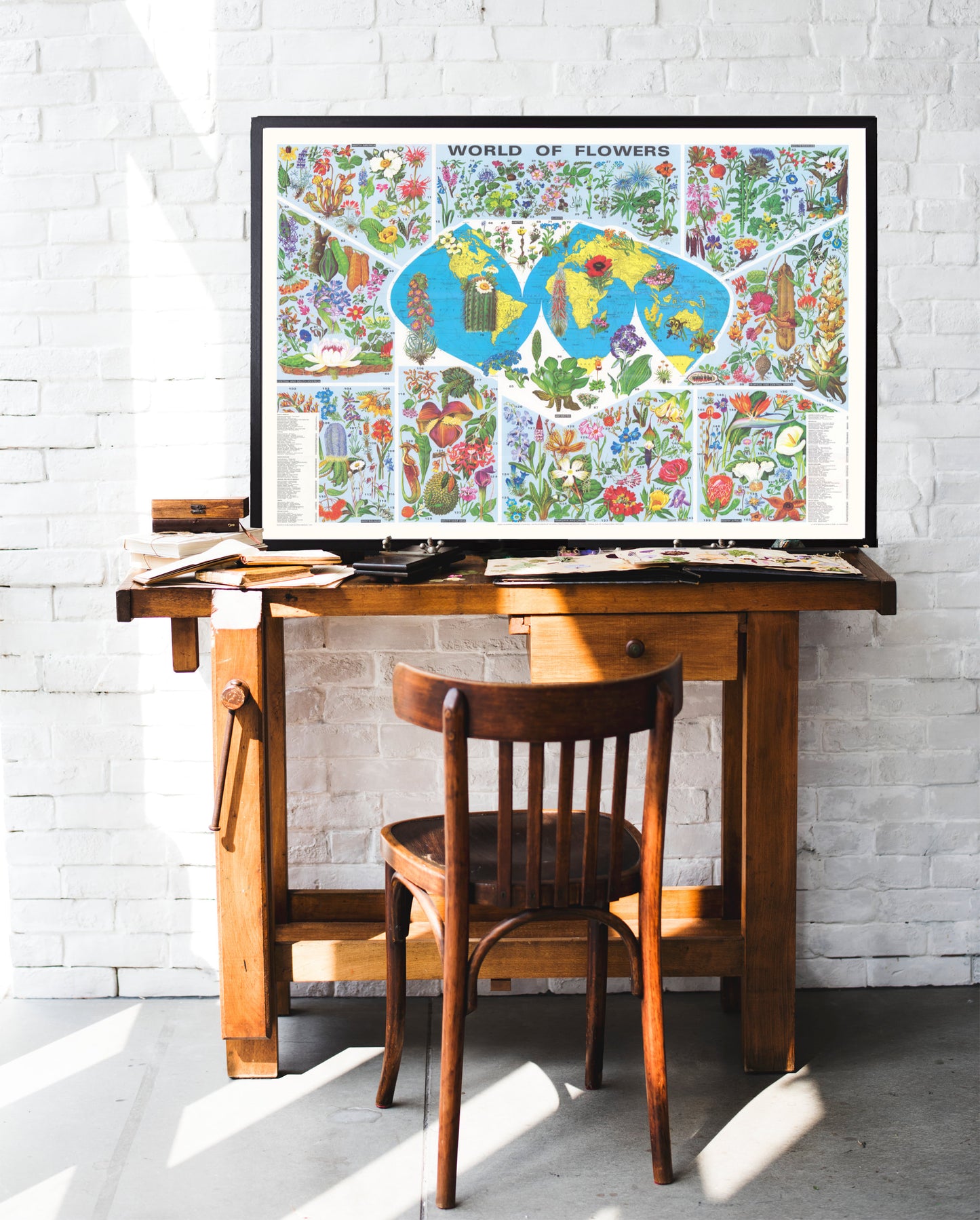 Vintage world map of flowers print