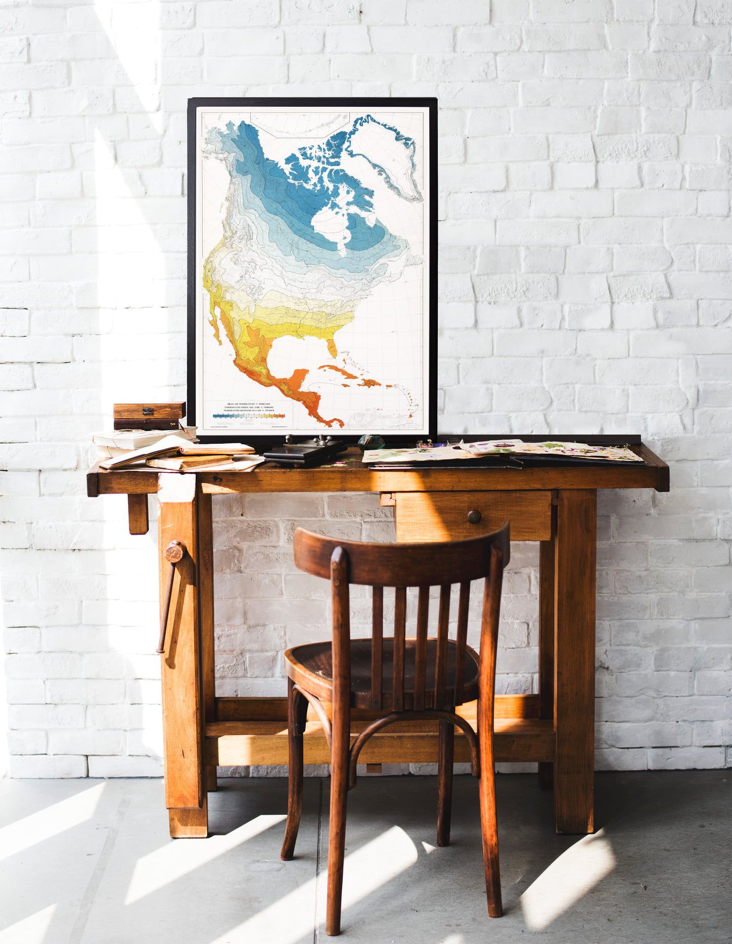 Vintage North America Map Print of Air Temperature