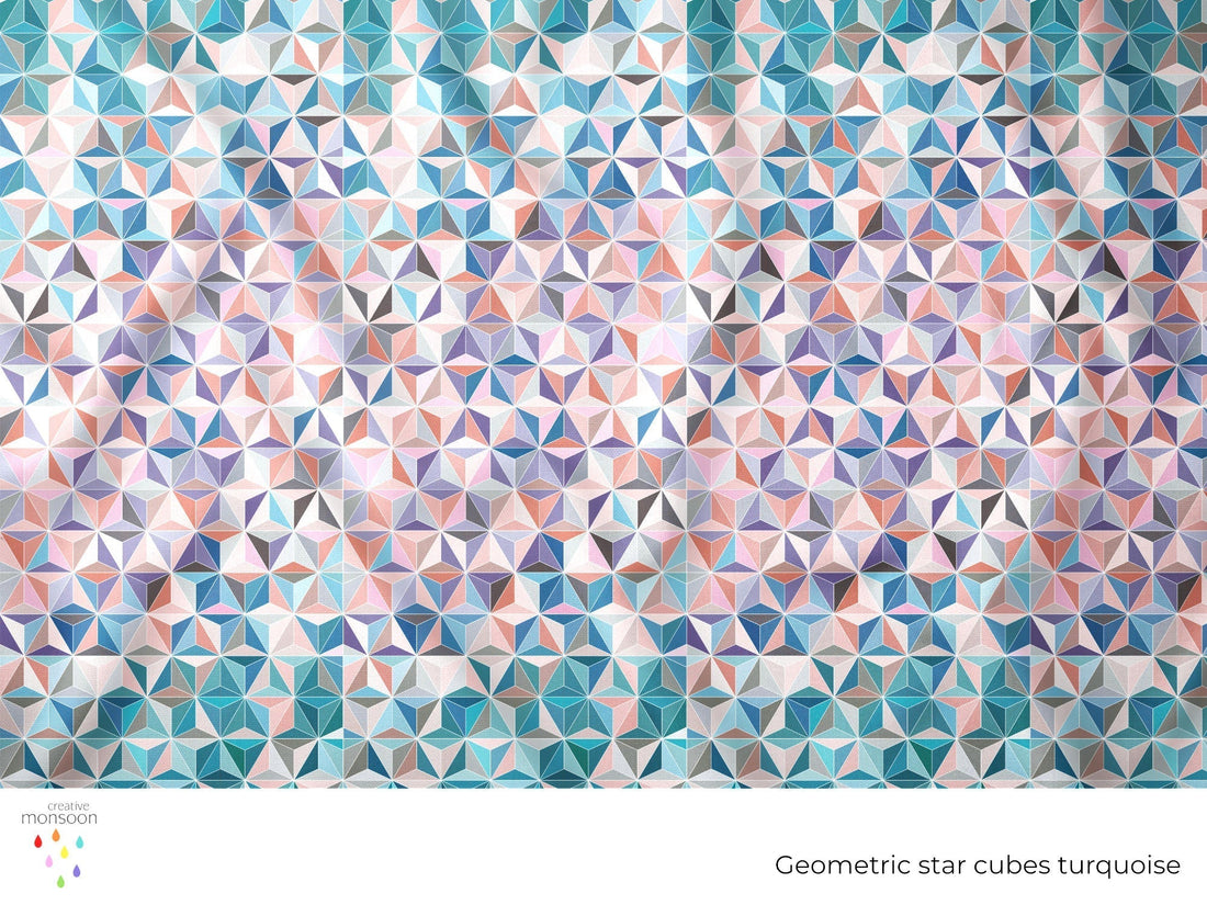Geometric Star Cubes Surface Pattern Design for Fabric, Homewares and Interiors