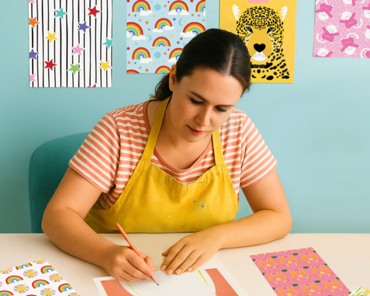Australian Surface Pattern Designer Jenn Bell in her studio