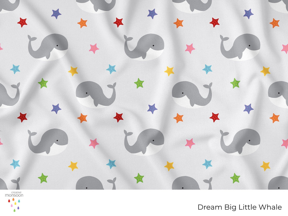 Dream Big Whale Surface Pattern Design for Nursery Fabrics and Children's Products