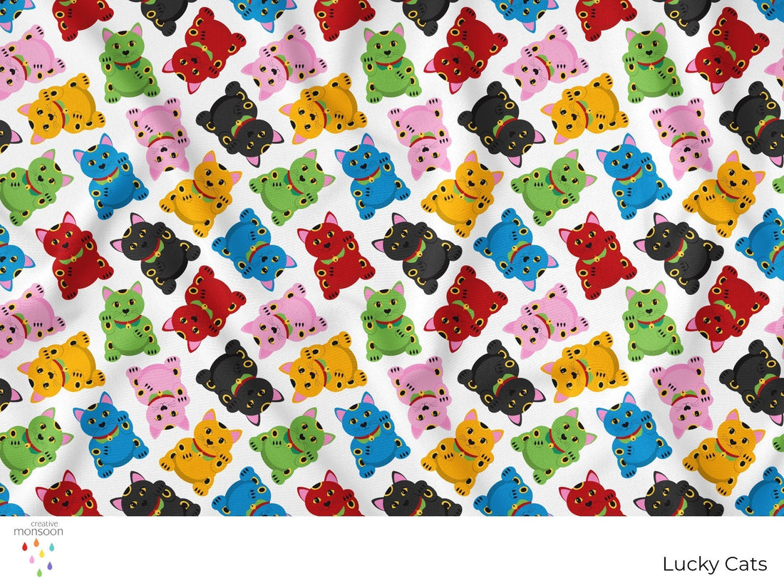 Colourful Lucky Cat Surface Pattern Designs Inspired by Maneki Neko