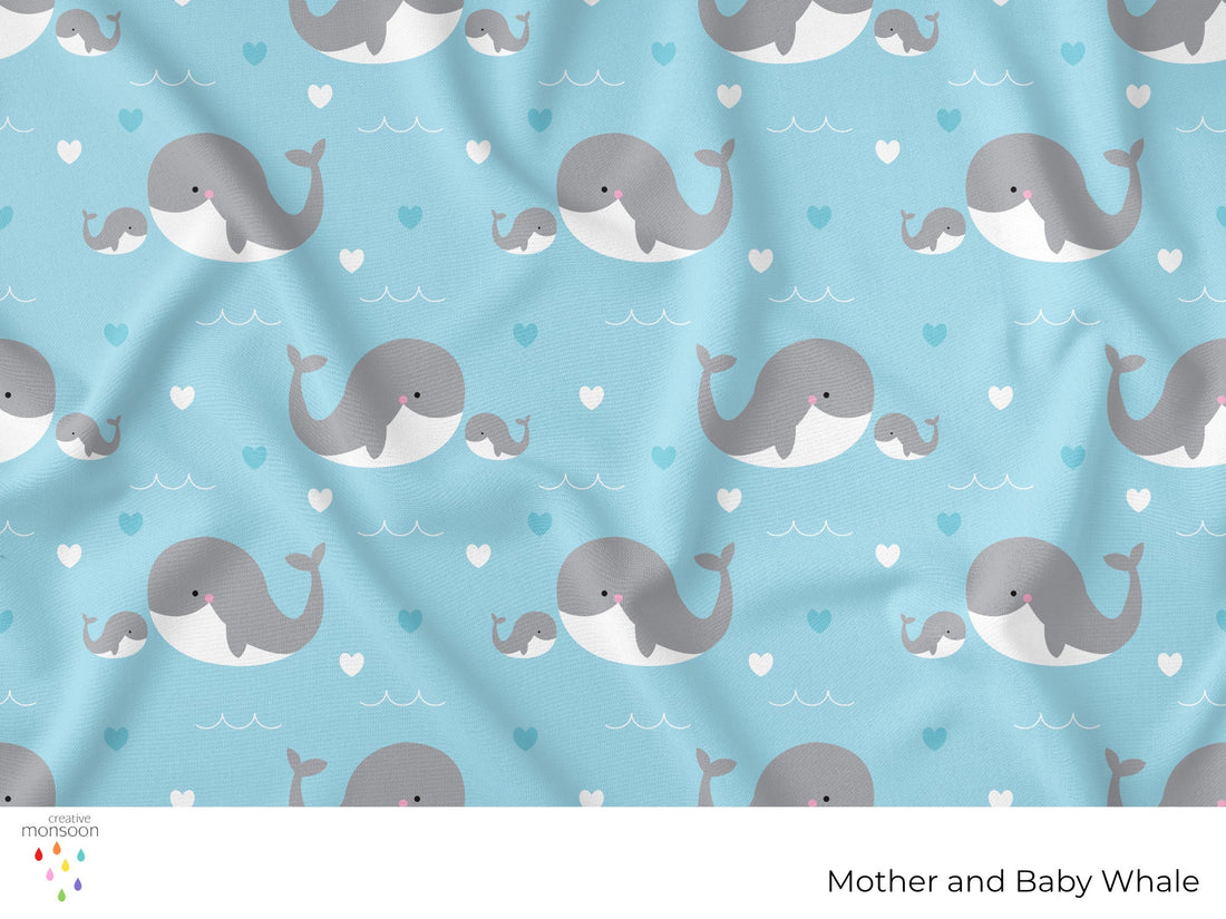 Mother and Baby Whales Surface Pattern Design for Nursery Décor and Children's Products