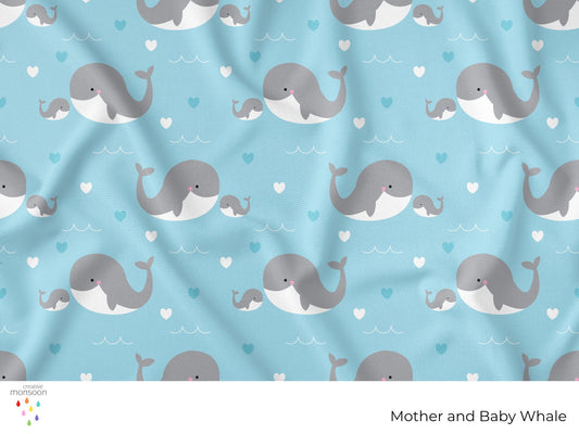 Mother and Baby Whales Surface Pattern Design for Nursery Décor and Children's Products