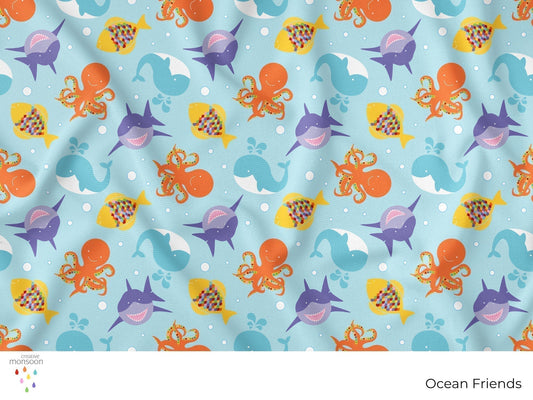 Ocean Friends Surface Pattern Design for Nursery Fabrics and Children's Products