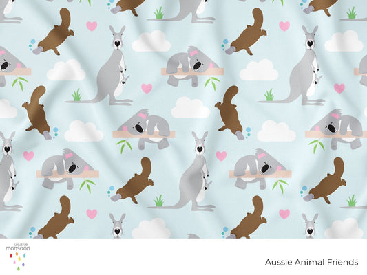 Aussie Animal Friends Surface Pattern Design for Fabric, Baby Products and Homewares