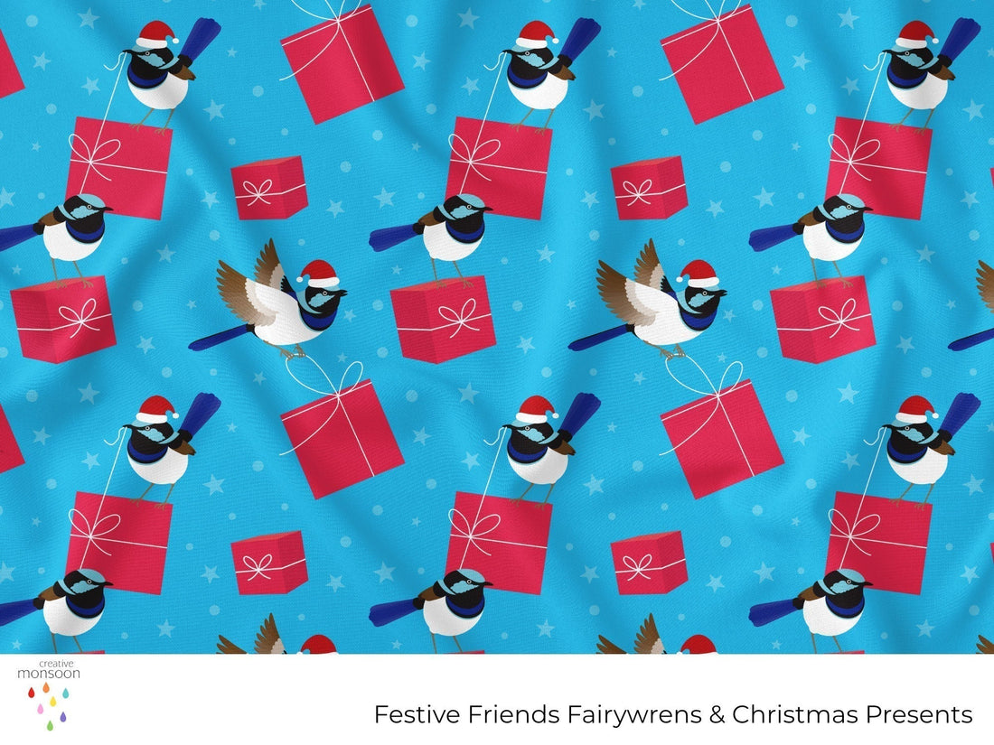 Fairywrens Christmas Surface Pattern Design for Fabric, Stationery and Homewares