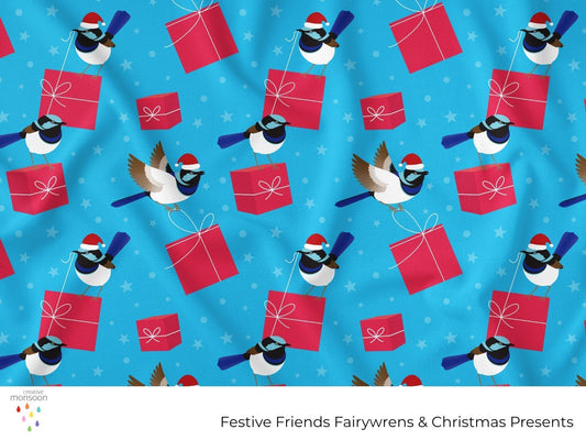 Fairywrens Christmas Surface Pattern Design for Fabric, Stationery and Homewares