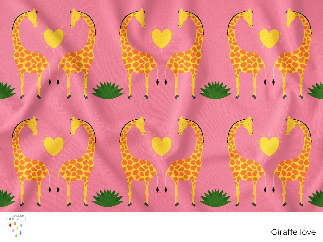 Giraffe Love Surface Pattern Design for Fabric, Baby Products and Homewares