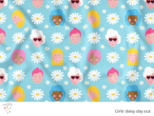 Girls Daisy Day Out Surface Pattern Design for Fabric, Fashion and Homewares