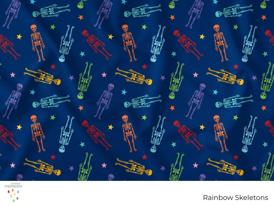 Rainbow Skeletons Halloween Surface Pattern Design for Fabric, Apparel and Seasonal Products