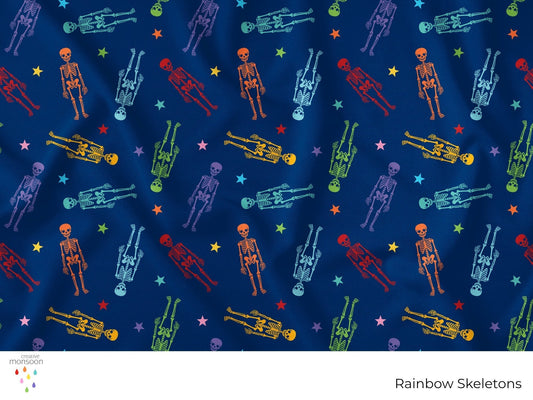 Rainbow Skeletons Halloween Surface Pattern Design for Fabric, Apparel and Seasonal Products