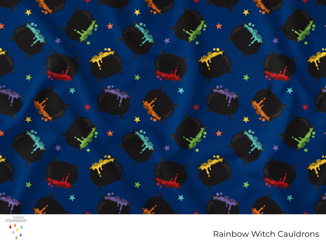 Rainbow Witch Cauldrons Halloween Surface Pattern Design for Fabric, Apparel and Seasonal Products