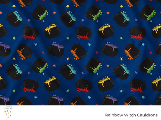 Rainbow Witch Cauldrons Halloween Surface Pattern Design for Fabric, Apparel and Seasonal Products