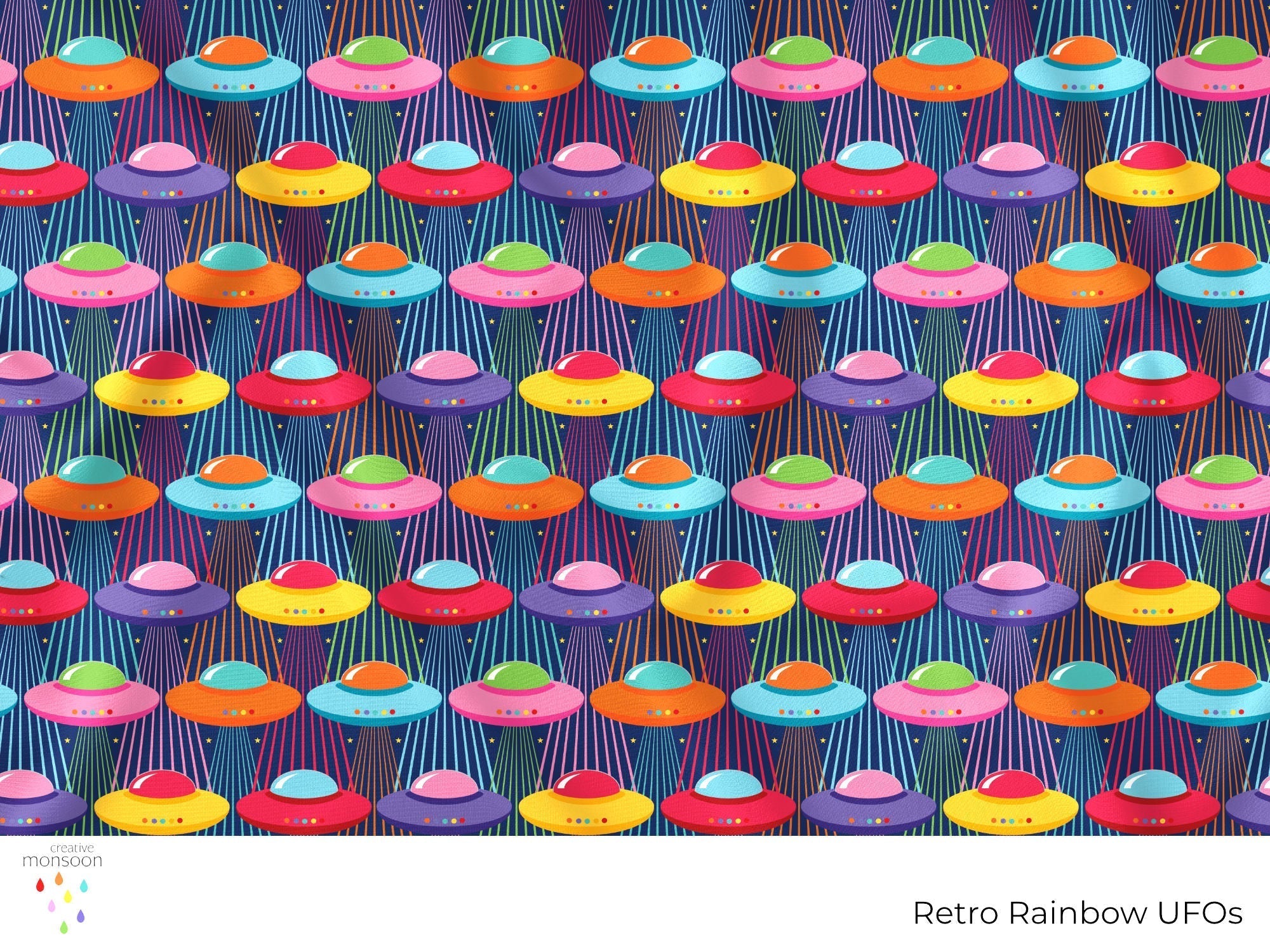 Retro Rainbow UFOs Retro Space Surface Pattern Design for Fabric, Wall ...