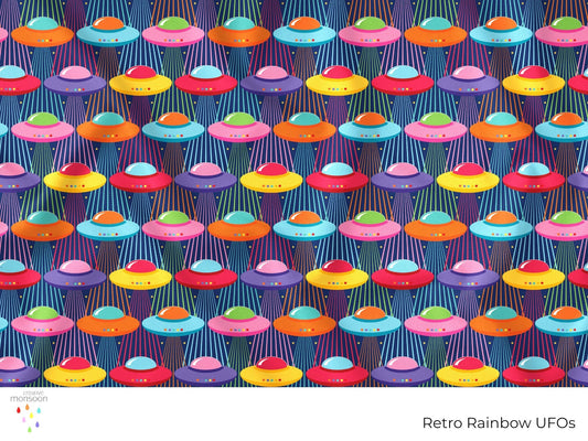 Retro Rainbow UFOs Retro Space Surface Pattern Design for Fabric, Wallpaper and Kids Decor