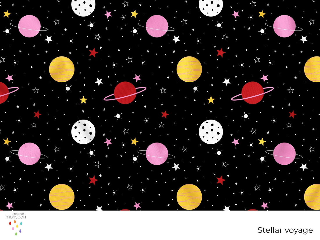 Stellar Voyage Space Surface Pattern Design for Fabric, Kids Products and Homewares